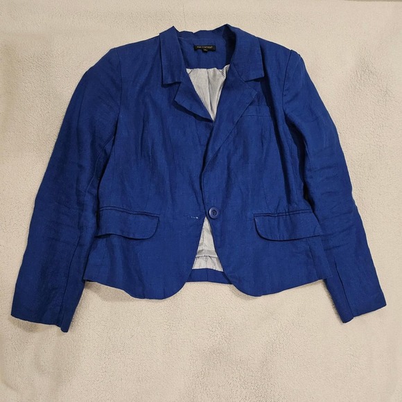 Jackets & Blazers - For Cynthia Blue linen blazer with white pinstripes lining